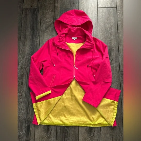 Luii for Anthropologie Fuchsia Travel Hooded Jacket Yellow Lining Size L NWOT - Picture 7 of 15